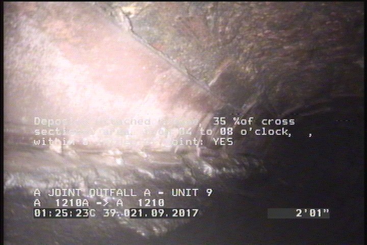 Deposits Attached Grease, 35 %of cross sectional area, from 04 to 08 o'clock, , within 8 inches of joint: YES