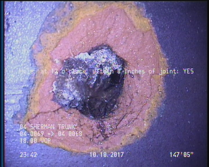 Hole, at 12 o'clock, within 8 inches of joint: YES