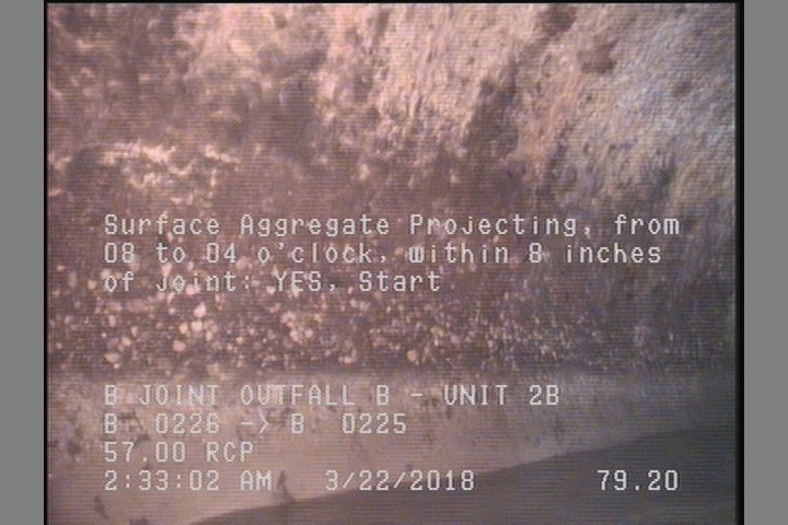 Surface Aggregate Projecting, from 08 to 04 o'clock, within 8 inches of joint: YES, Start