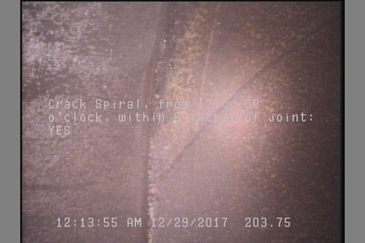 Crack Spiral, from 12 to 02 o'clock, within 8 inches of joint: YES