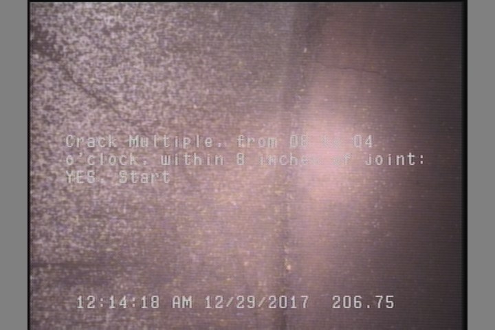 Crack Multiple, from 08 to 04 o'clock, within 8 inches of joint: YES, Start