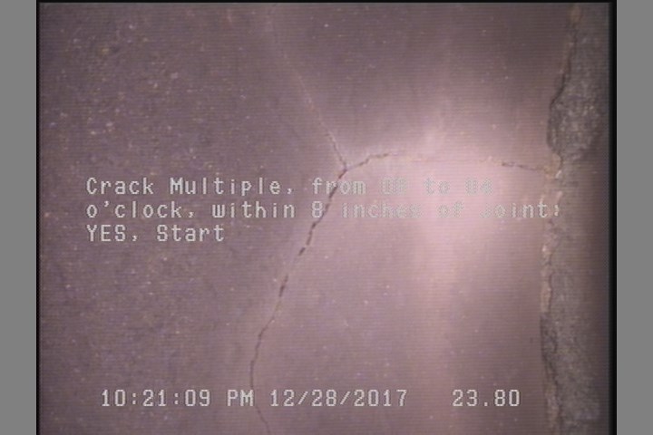 Crack Multiple, from 08 to 04 o'clock, within 8 inches of joint: YES, Start
