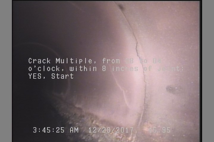 Crack Multiple, from 08 to 04 o'clock, within 8 inches of joint: YES, Start