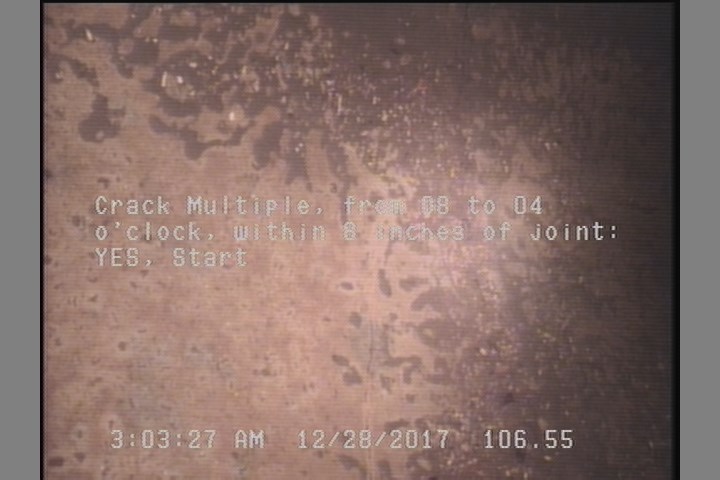 Crack Multiple, from 08 to 04 o'clock, within 8 inches of joint: YES, Start
