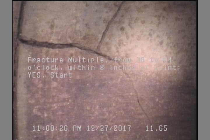 Fracture Multiple, from 08 to 04 o'clock, within 8 inches of joint: YES, Start