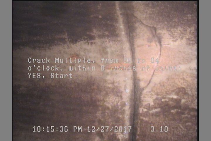 Crack Multiple, from 08 to 04 o'clock, within 8 inches of joint: YES, Start