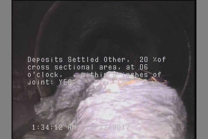 Deposits Settled Other, 20 %of cross sectional area, at 06 o'clock, , within 8 inches of joint: YES