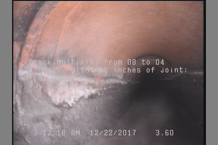 Crack Multiple, from 08 to 04 o'clock, within 8 inches of joint: YES, Start