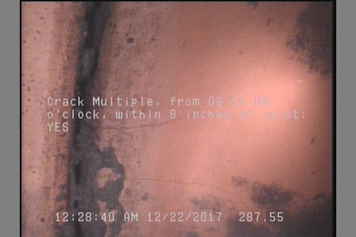 Crack Multiple, from 08 to 04 o'clock, within 8 inches of joint: YES