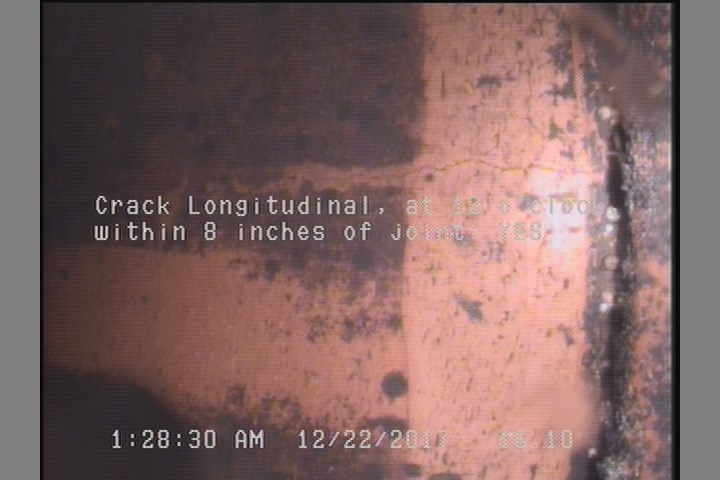 Crack Longitudinal, at 12 o'clock, within 8 inches of joint: YES