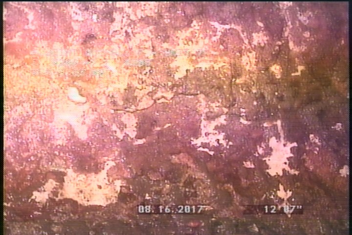 Surface Spalling, from 08 to 04 o'clock, within 8 inches of joint: YES, Start - BLISTERING PEELING CONCRETE UNDER MAG COAT