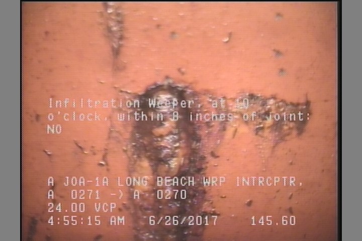 Infiltration Weeper, at 10 o'clock, within 8 inches of joint: NO