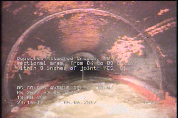 Deposits Attached Grease, 10 %of cross sectional area, from 04 to 08 o'clock, , within 8 inches of joint: YES, Start