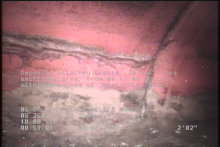 Deposits Attached Grease, 10 %of cross sectional area, from 04 to 08 o'clock, , within 8 inches of joint: YES, Start