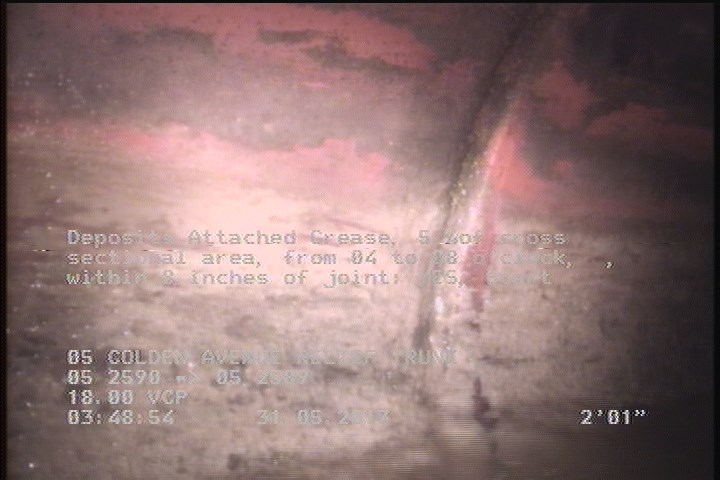 Deposits Attached Grease, 5 %of cross sectional area, from 04 to 08 o'clock, , within 8 inches of joint: YES, Start