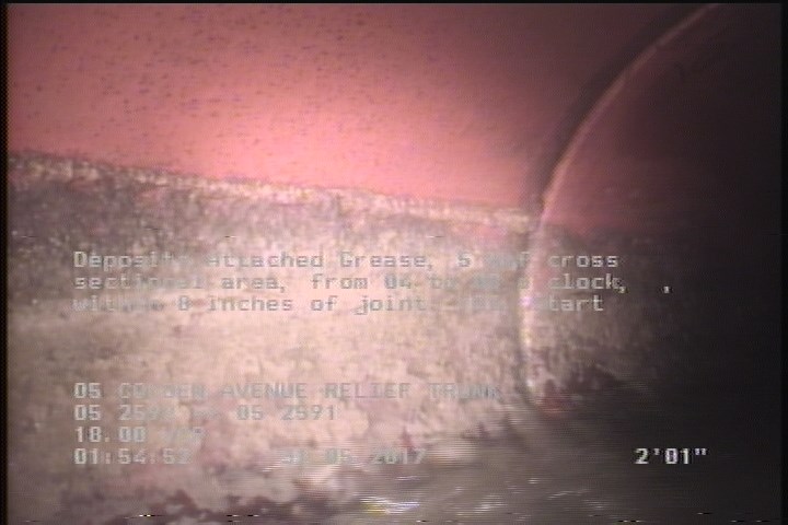 Deposits Attached Grease, 5 %of cross sectional area, from 04 to 08 o'clock, , within 8 inches of joint: YES, Start
