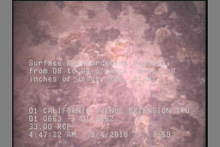 Surface Reinforcement Visible, from 08 to 04 o'clock, within 8 inches of joint: YES, Start