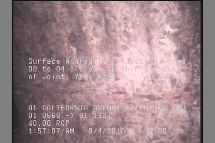 Surface Aggregate Projecting, from 08 to 04 o'clock, within 8 inches of joint: YES, Start