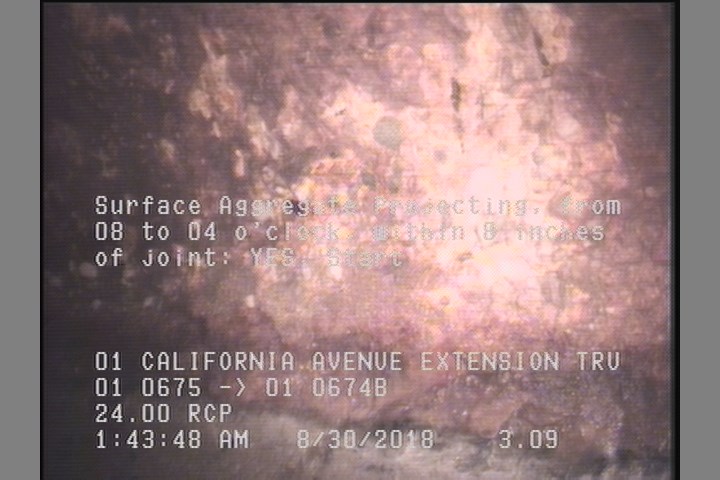 Surface Aggregate Projecting, from 08 to 04 o'clock, within 8 inches of joint: YES, Start