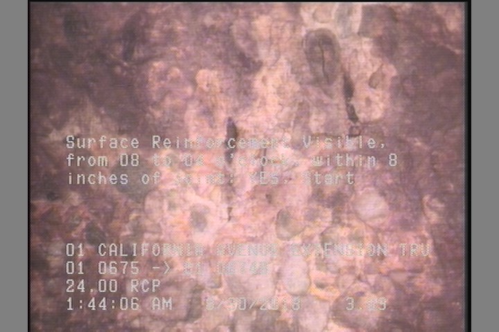 Surface Reinforcement Visible, from 08 to 04 o'clock, within 8 inches of joint: YES, Start