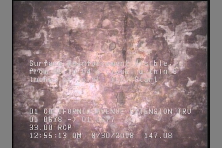 Surface Reinforcement Visible, from 08 to 04 o'clock, within 8 inches of joint: YES, Start
