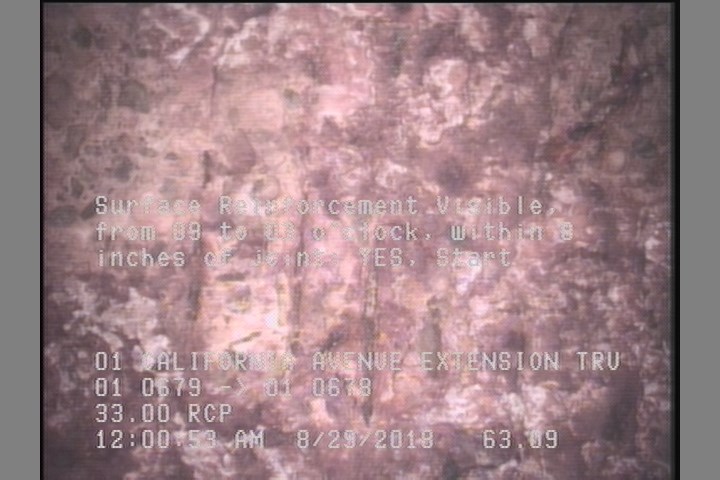 Surface Reinforcement Visible, from 09 to 03 o'clock, within 8 inches of joint: YES, Start