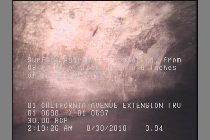 Surface Aggregate Projecting, from 08 to 04 o'clock, within 8 inches of joint: YES, Start