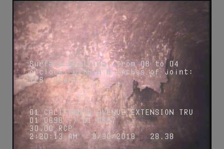 Surface Spalling, from 08 to 04 o'clock, within 8 inches of joint: YES, Start