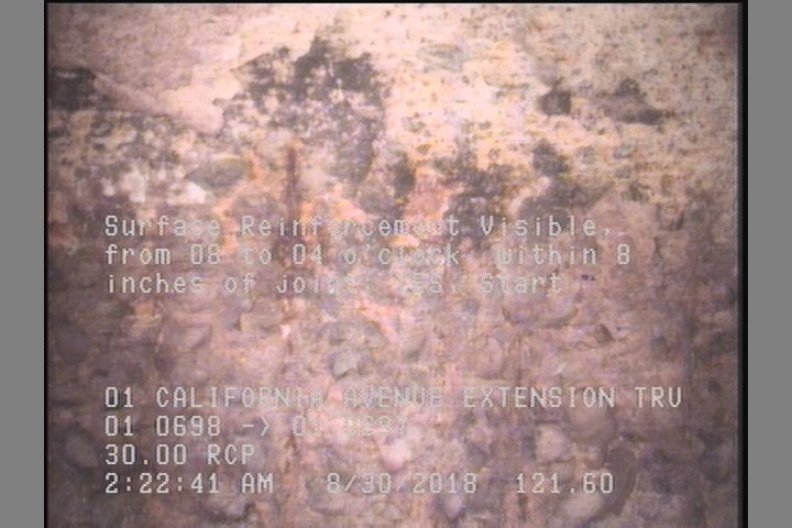 Surface Reinforcement Visible, from 08 to 04 o'clock, within 8 inches of joint: YES, Start