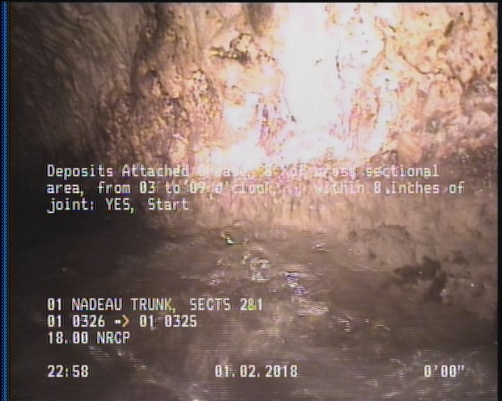 Deposits Attached Grease, 5 %of cross sectional area, from 03 to 09 o'clock, , within 8 inches of joint: YES, Start