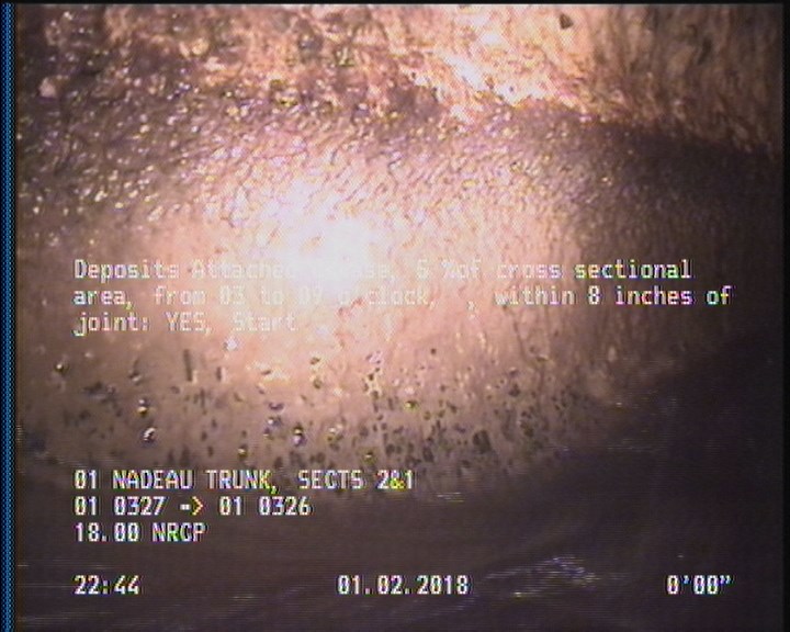 Deposits Attached Grease, 5 %of cross sectional area, from 03 to 09 o'clock, , within 8 inches of joint: YES, Start