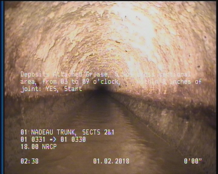Deposits Attached Grease, 5 %of cross sectional area, from 03 to 09 o'clock, , within 8 inches of joint: YES, Start