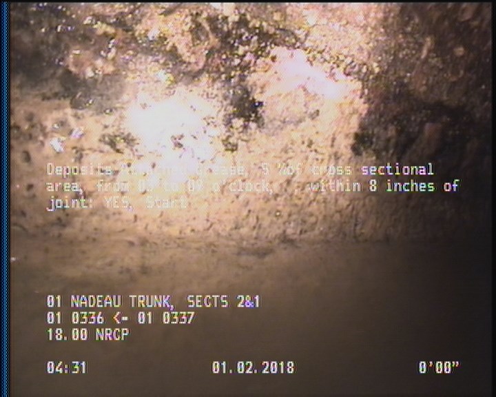 Deposits Attached Grease, 5 %of cross sectional area, from 03 to 09 o'clock, , within 8 inches of joint: YES, Start