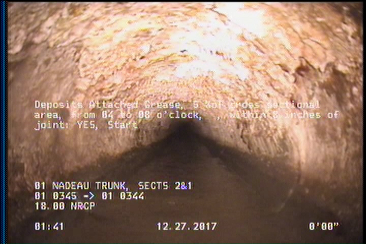Deposits Attached Grease, 5 %of cross sectional area, from 04 to 08 o'clock, , within 8 inches of joint: YES, Start