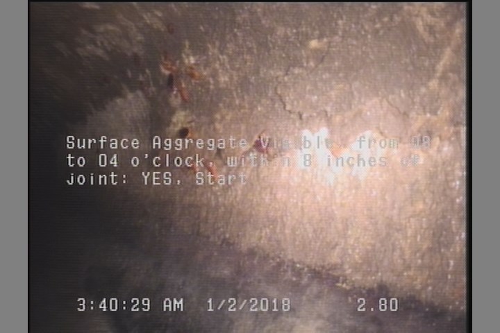 Surface Aggregate Visible, from 08 to 04 o'clock, within 8 inches of joint: YES, Start