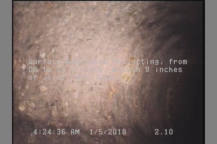 Surface Aggregate Projecting, from 08 to 04 o'clock, within 8 inches of joint: YES, Start