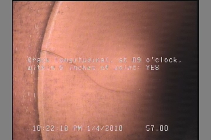 Crack Longitudinal, at 09 o'clock, within 8 inches of joint: YES