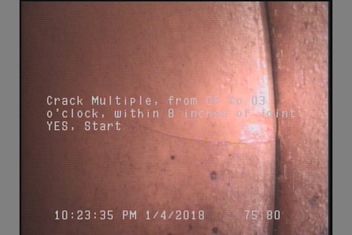 Crack Multiple, from 09 to 03 o'clock, within 8 inches of joint: YES, Start