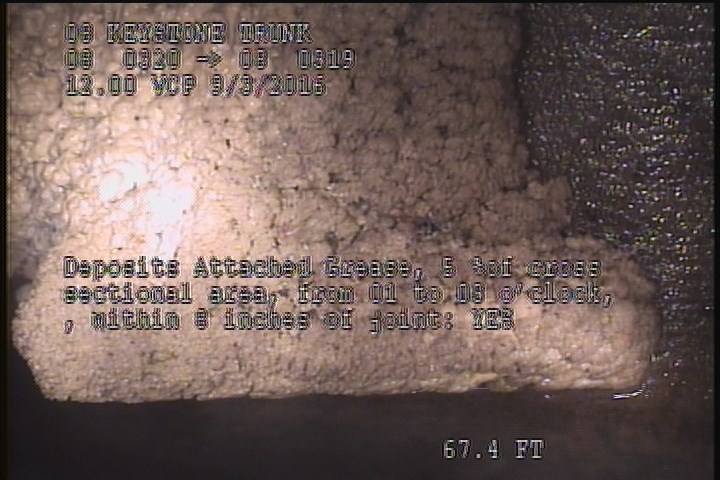 Deposits Attached Grease, 5 %of cross sectional area, from 01 to 03 o'clock, , within 8 inches of joint: YES