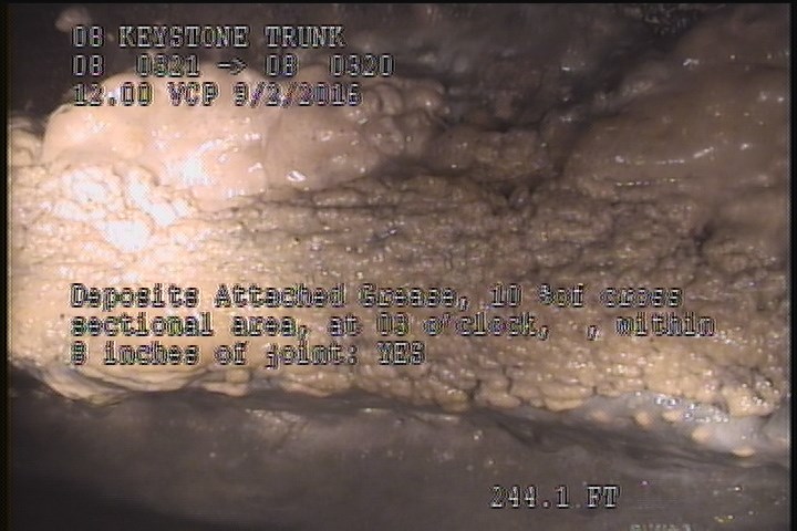 Deposits Attached Grease, 10 %of cross sectional area, at 03 o'clock, , within 8 inches of joint: YES