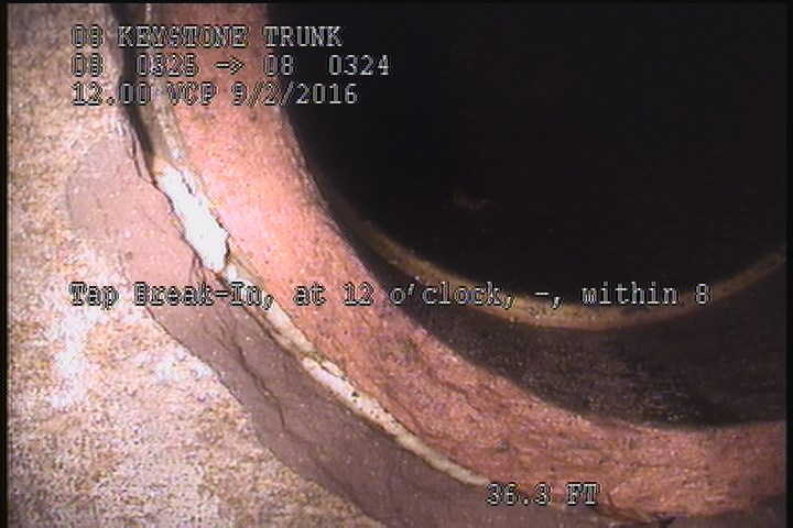 Tap Break-In, at 12 o'clock, -, within 8 inches of joint: YES, 6"