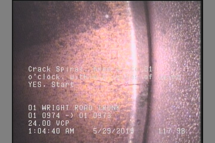 Crack Spiral, from 11 to 01 o'clock, within 8 inches of joint: YES, Start