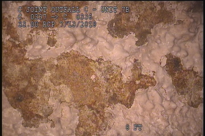 Surface Spalling, from 09 to 03 o'clock, within 8 inches of joint: YES, Start - BLISTERING PEELING CONCRETE UNDER MAG COAT