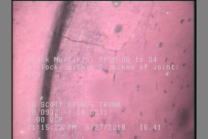 Crack Multiple, from 08 to 04 o'clock, within 8 inches of joint: YES