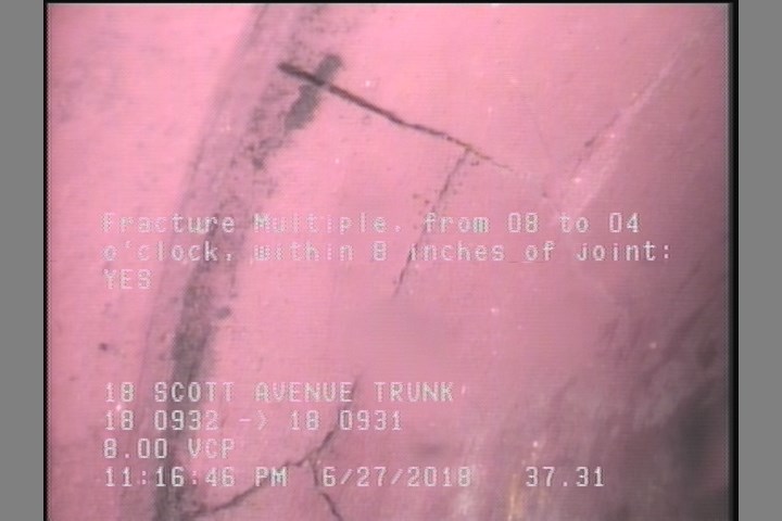 Fracture Multiple, from 08 to 04 o'clock, within 8 inches of joint: YES