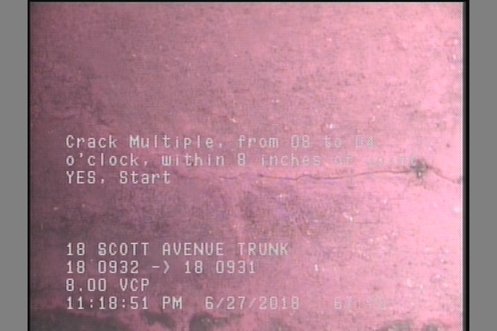 Crack Multiple, from 08 to 04 o'clock, within 8 inches of joint: YES, Start