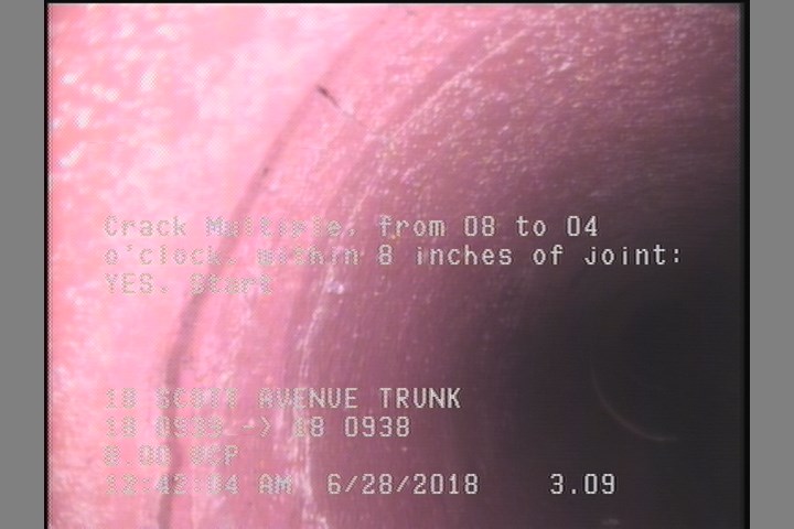 Crack Multiple, from 08 to 04 o'clock, within 8 inches of joint: YES, Start
