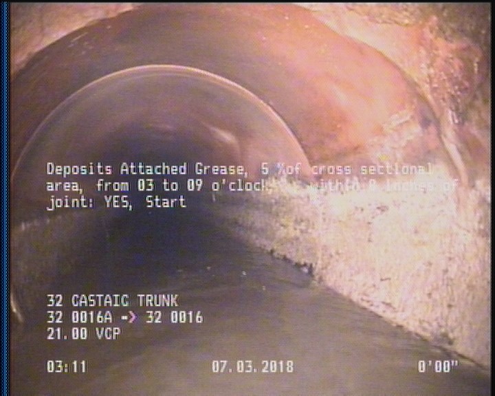 Deposits Attached Grease, 5 %of cross sectional area, from 03 to 09 o'clock, , within 8 inches of joint: YES, Start