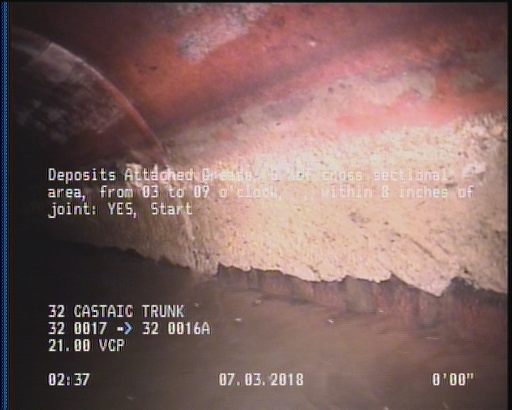 Deposits Attached Grease, 5 %of cross sectional area, from 03 to 09 o'clock, , within 8 inches of joint: YES, Start