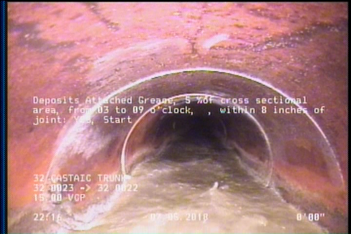 Deposits Attached Grease, 5 %of cross sectional area, from 03 to 09 o'clock, , within 8 inches of joint: YES, Start